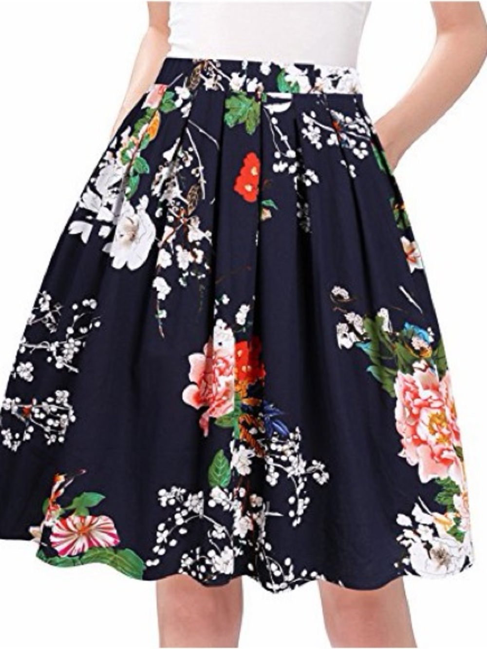 NWT Navy Floral A-Line Midi Skirt 2XL